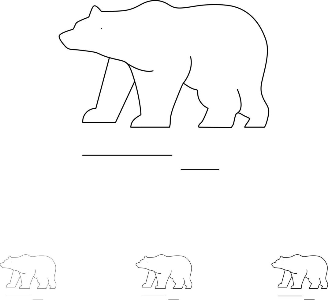Animal Bear Polar Canada Bold and thin black line icon set vector