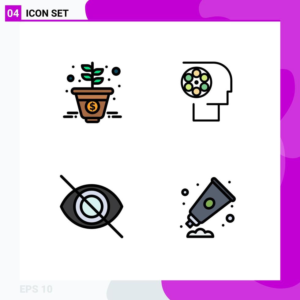 Group of 4 Filledline Flat Colors Signs and Symbols for growth disable money job hide Editable Vector Design Elements