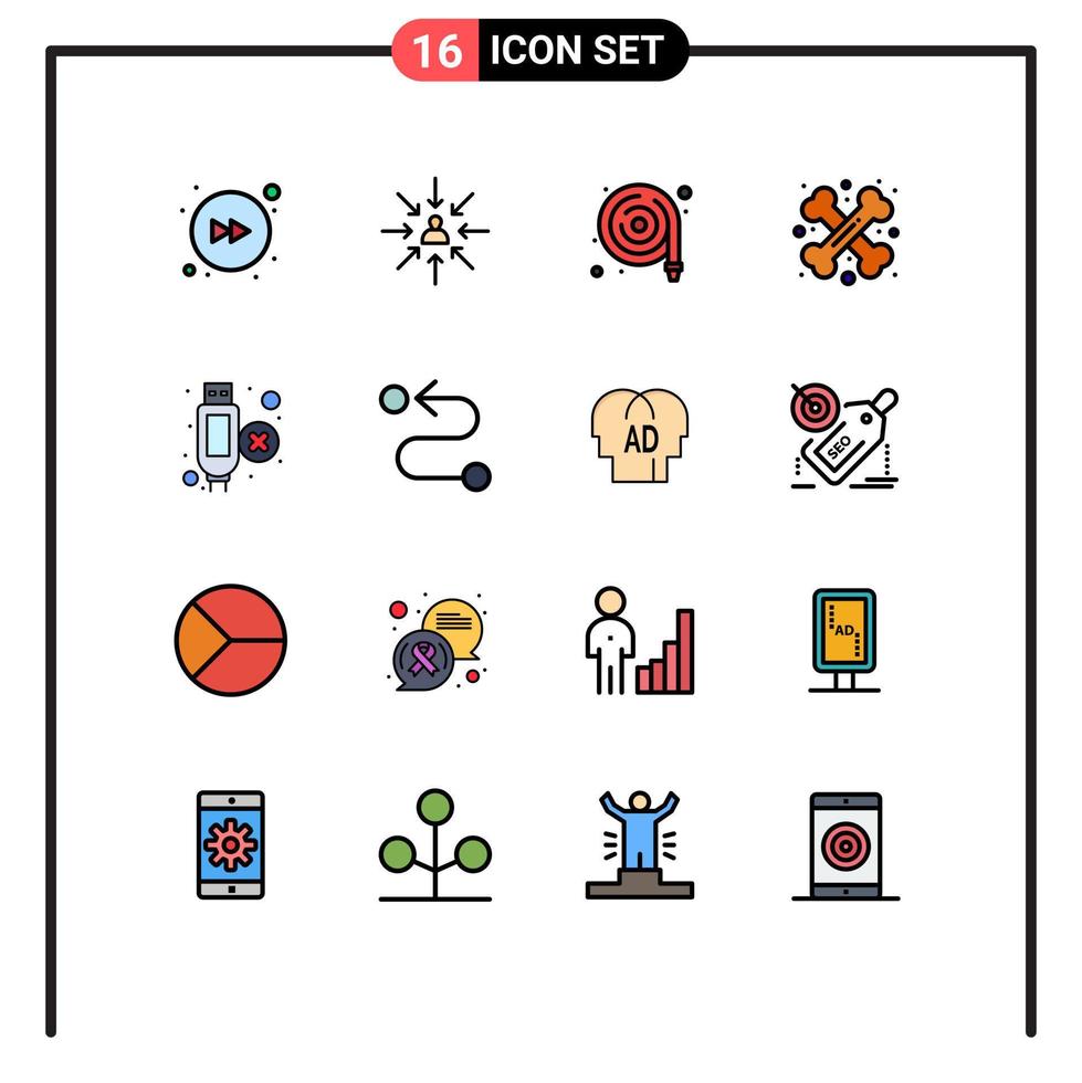 16 iconos creativos signos y símbolos modernos de cable manguera contra incendios de halloween huesos cruzados elementos de diseño de vectores creativos editables