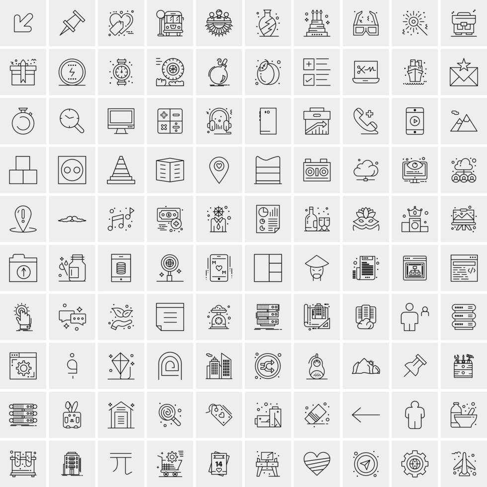 100 Universal Black Line Icons on White Background vector