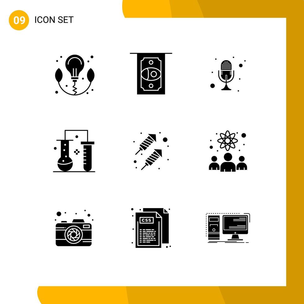 Stock Vector Icon Pack of 9 Line Signs and Symbols for party scientific research mike science of matter chemistry Editable Vector Design Elements