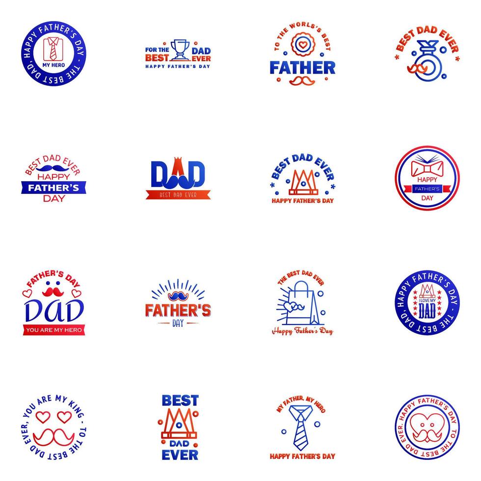 Set of fathers day 16 Blue and red design elements Editable Vector Design Elements