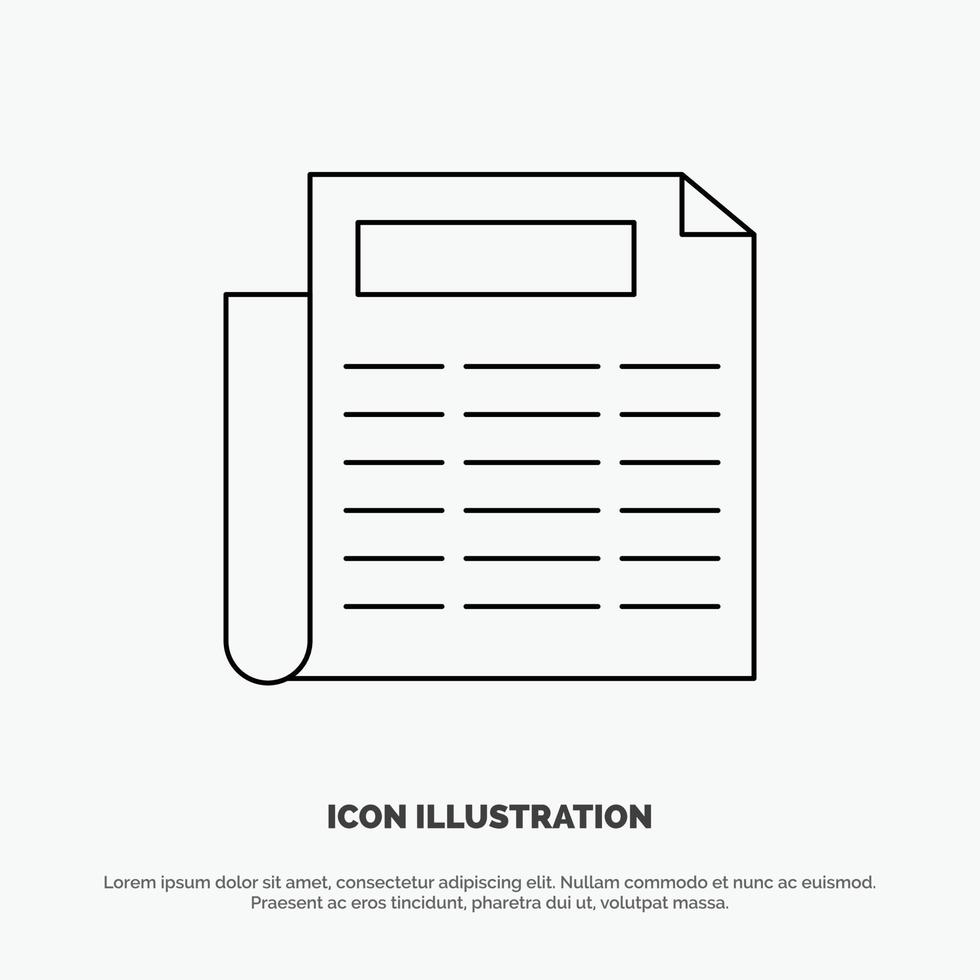 News Paper Document Line Icon Vector