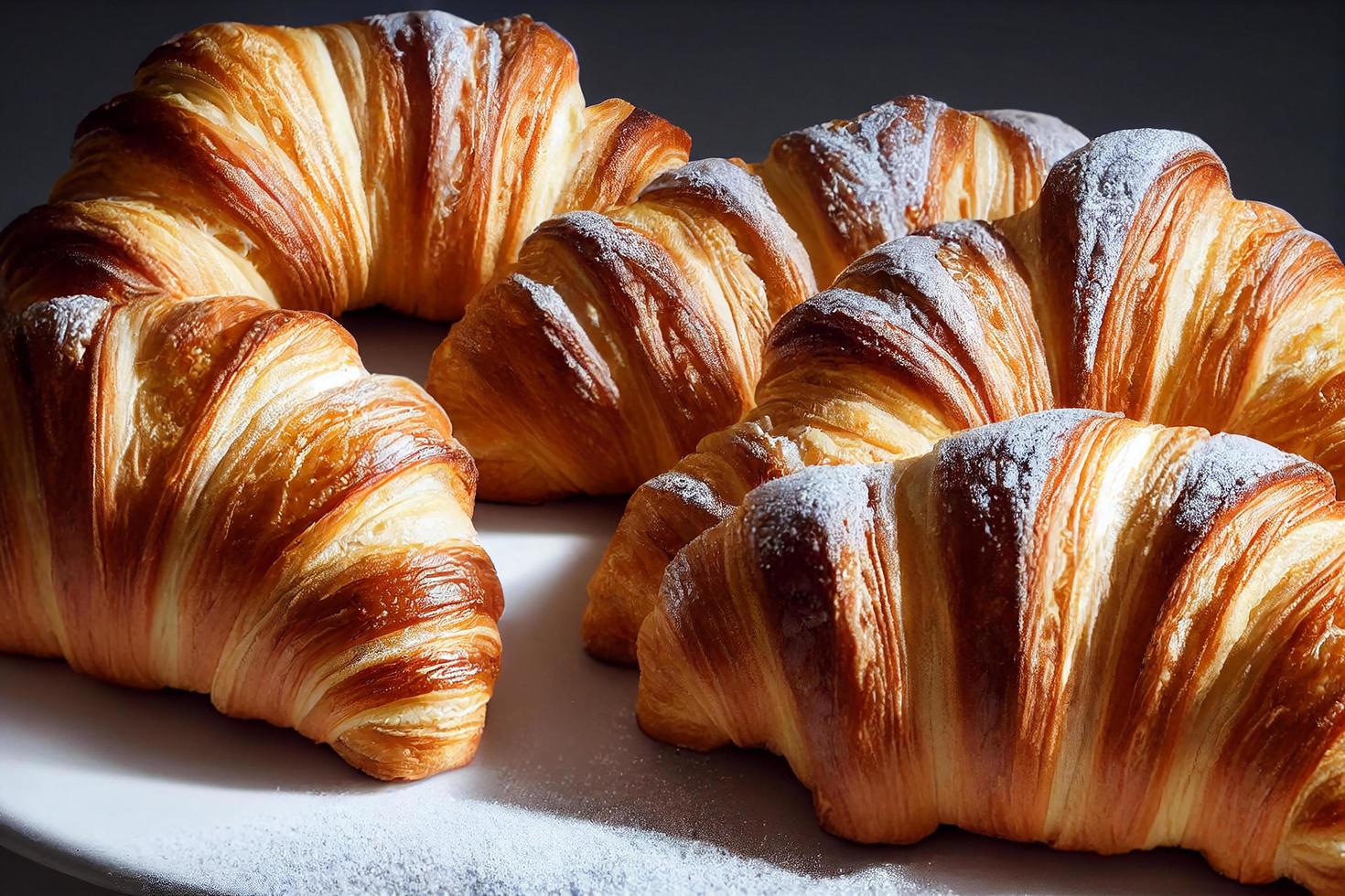 croissants with icing in modern bakery photo