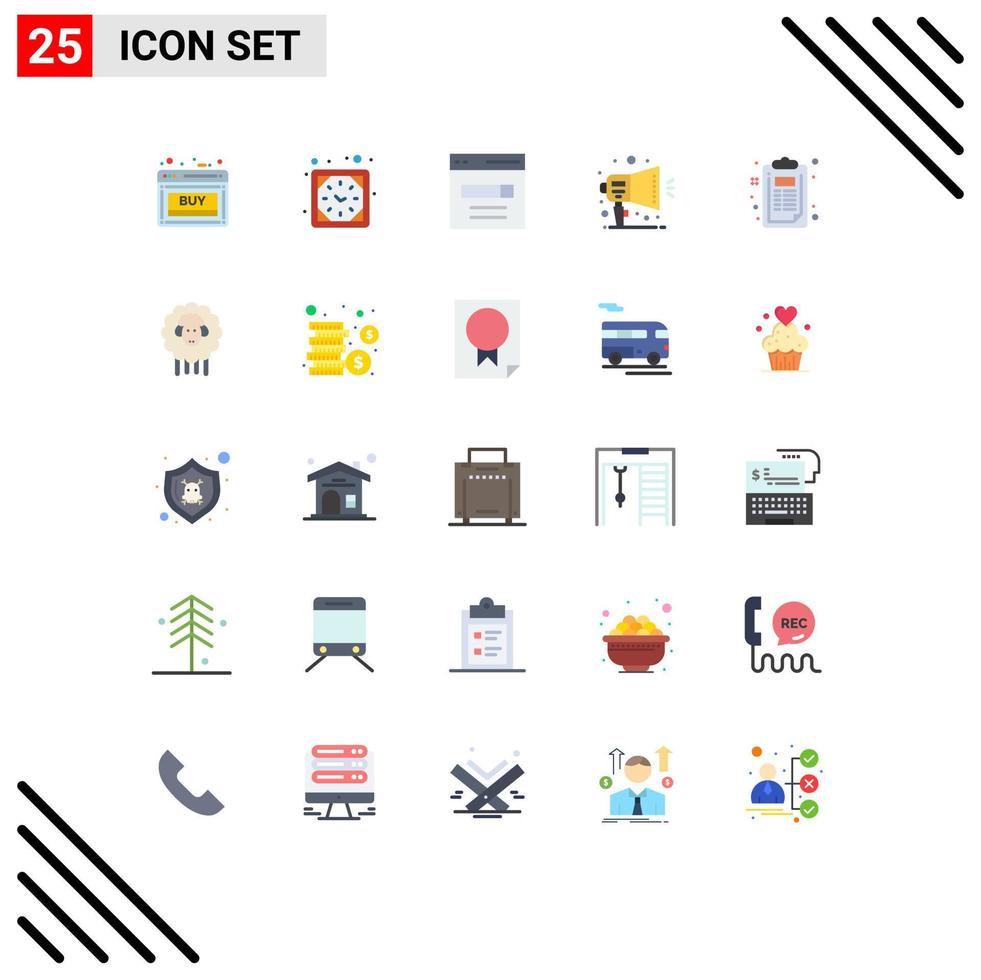 Pictogram Set of 25 Simple Flat Colors of ad notification watch announcement search Editable Vector Design Elements