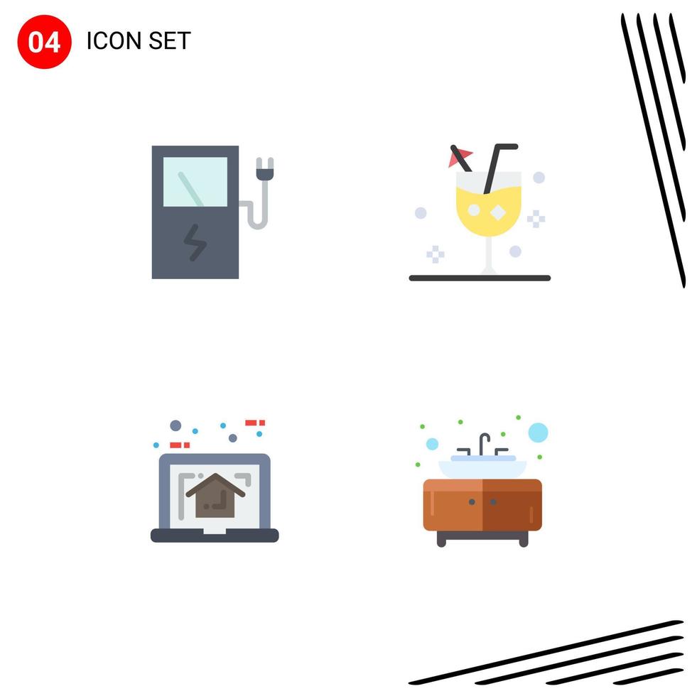 Universal Icon Symbols Group of 4 Modern Flat Icons of charge house beach drink plan Editable Vector Design Elements