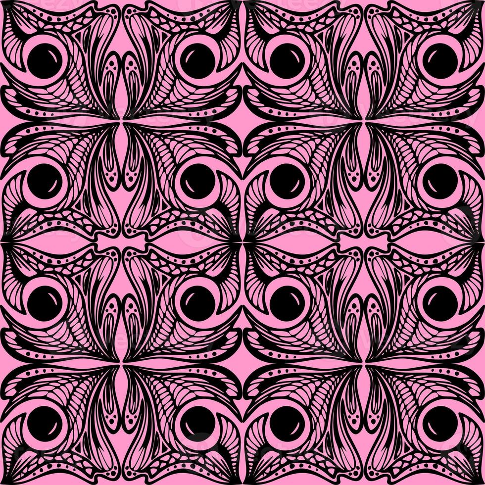seamless graphic abstract tile pattern, black geometric ornament on pink background, texture, design photo