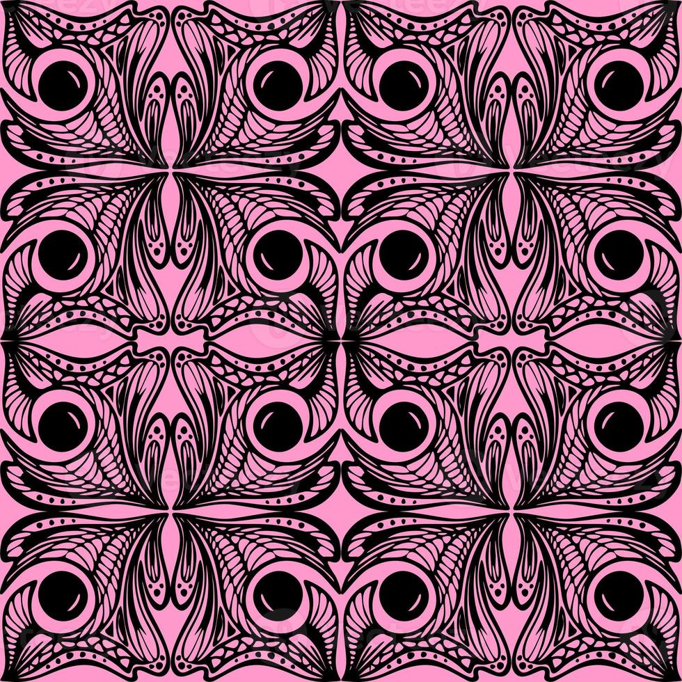 seamless graphic abstract tile pattern, black geometric ornament on pink background, texture, design photo