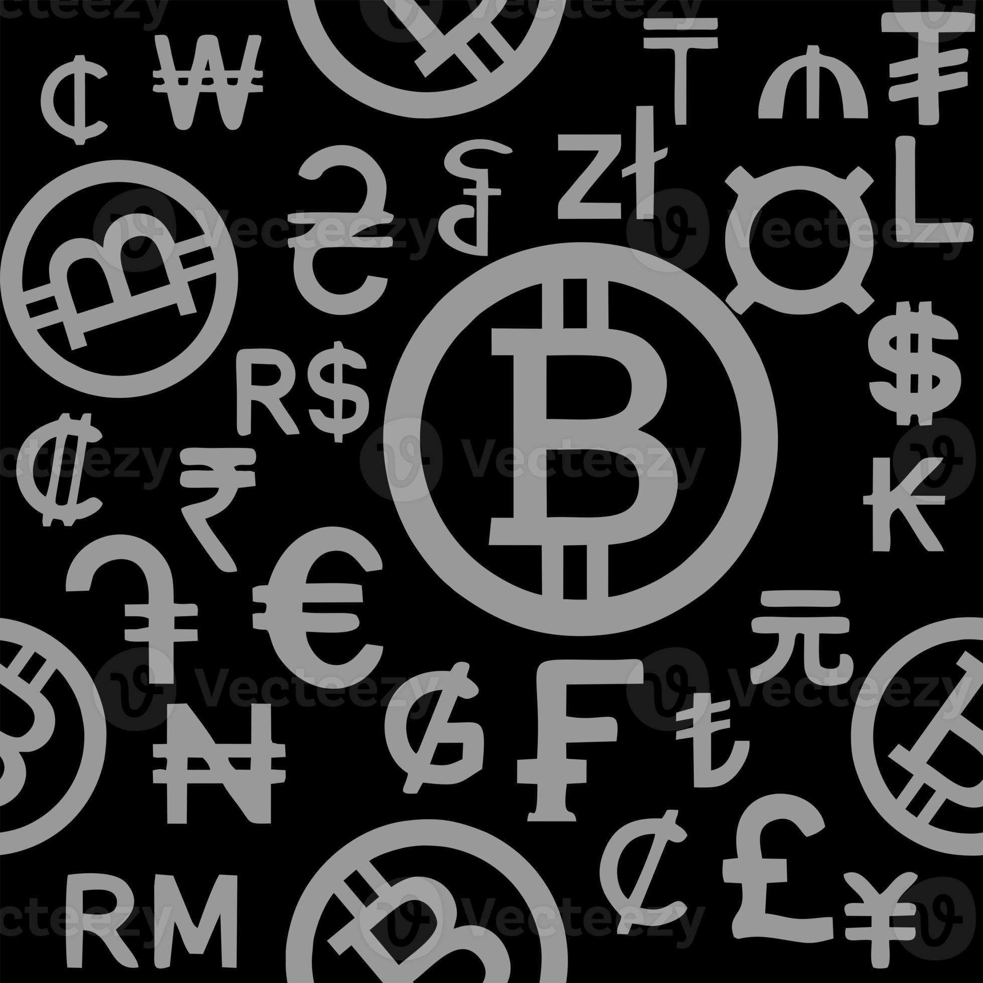 Seamless gray pattern of graphic symbols of different currencies of the