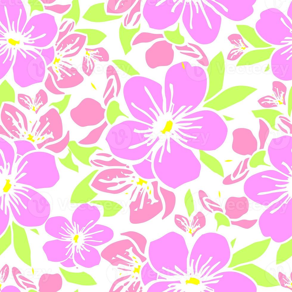 seamless pattern of pink silhouettes of flowers on a white background, texture, design photo