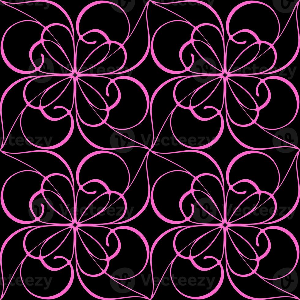seamless graphic abstract tile pattern, pink geometric ornament on black background, texture, design photo