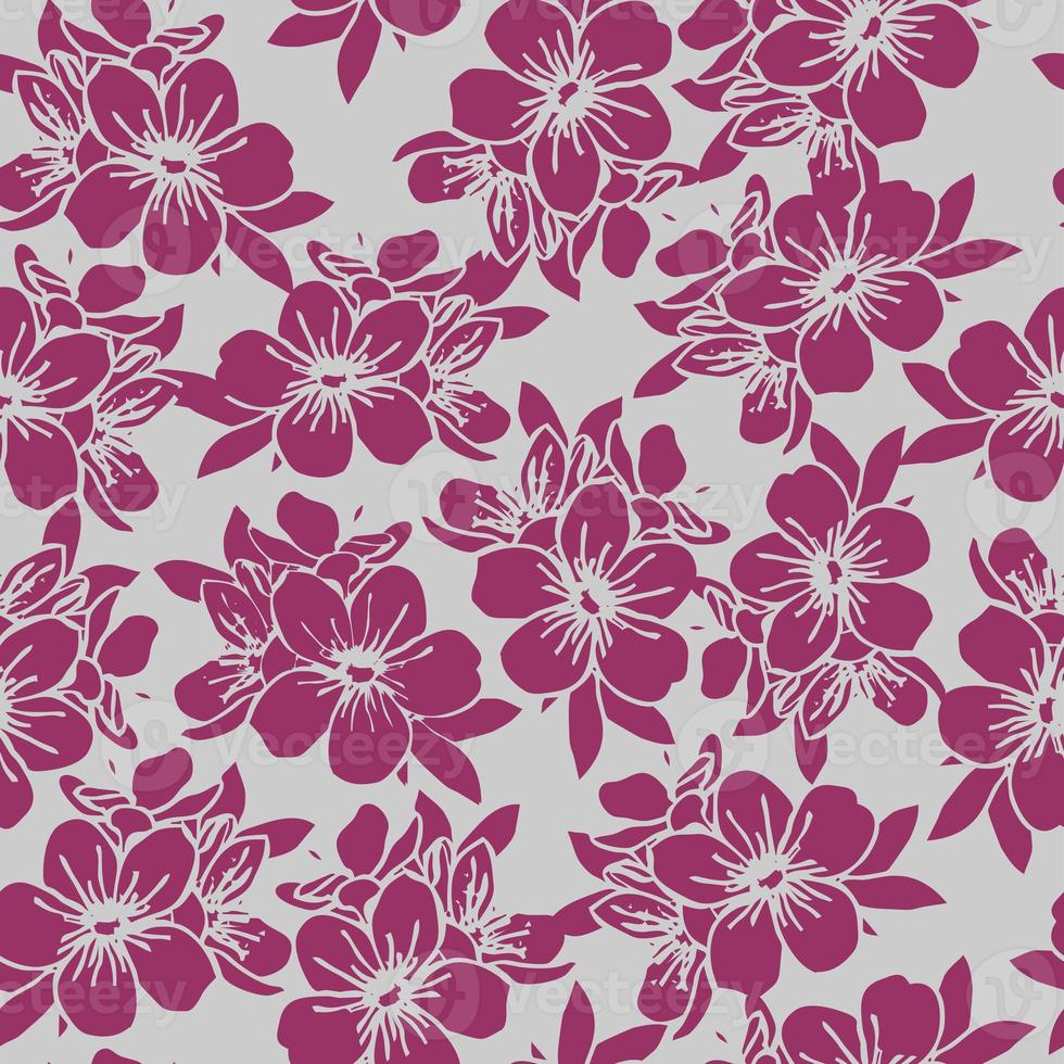 seamless pattern of pink silhouettes of flowers on a gray background, texture, design photo