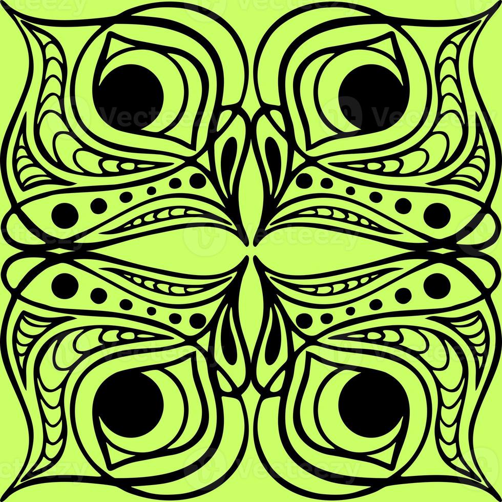 seamless graphic pattern, tile with abstract geometric black ornament on olive background, texture, design photo