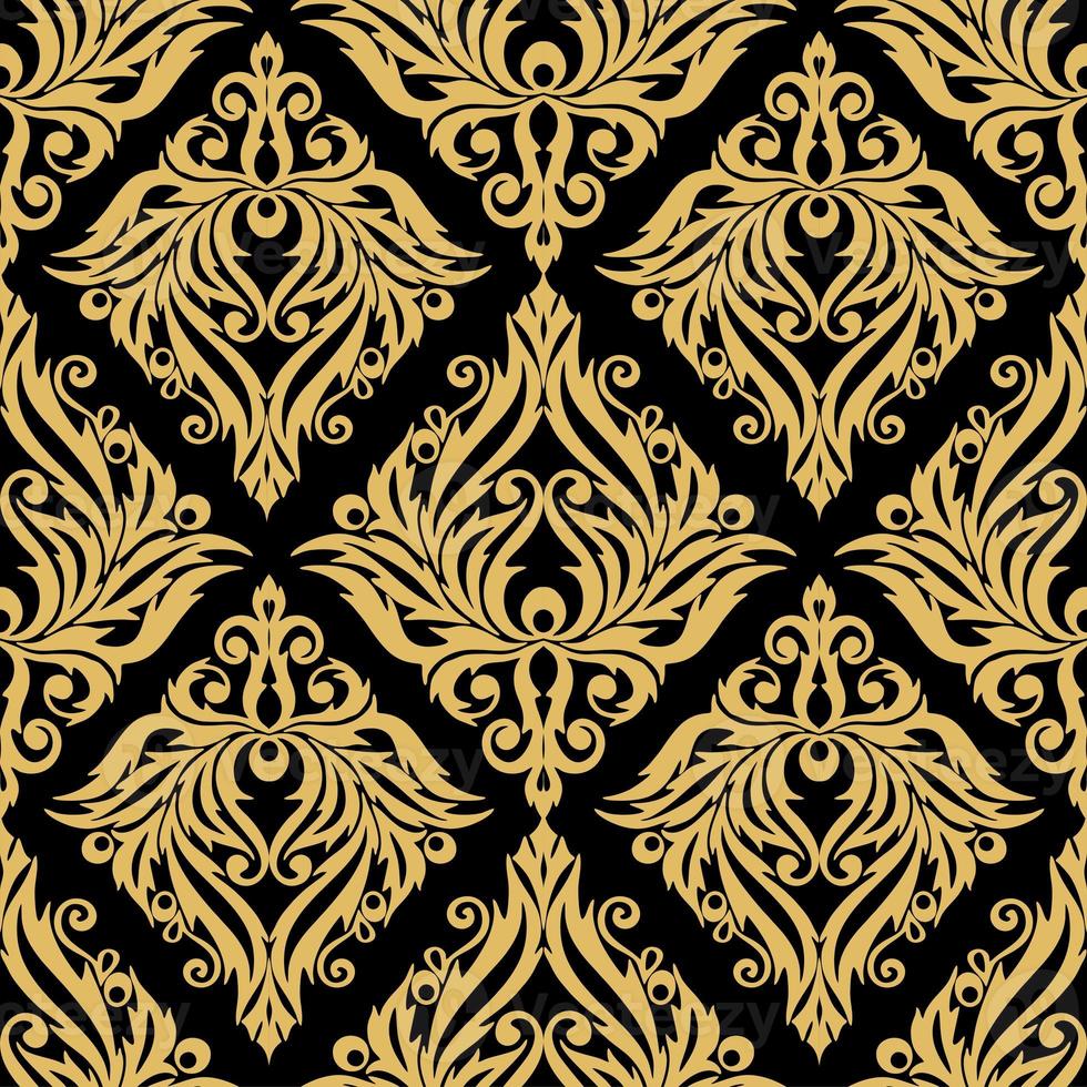 seamless graphic abstract tile pattern, golden geometric ornament on black background, texture, design photo