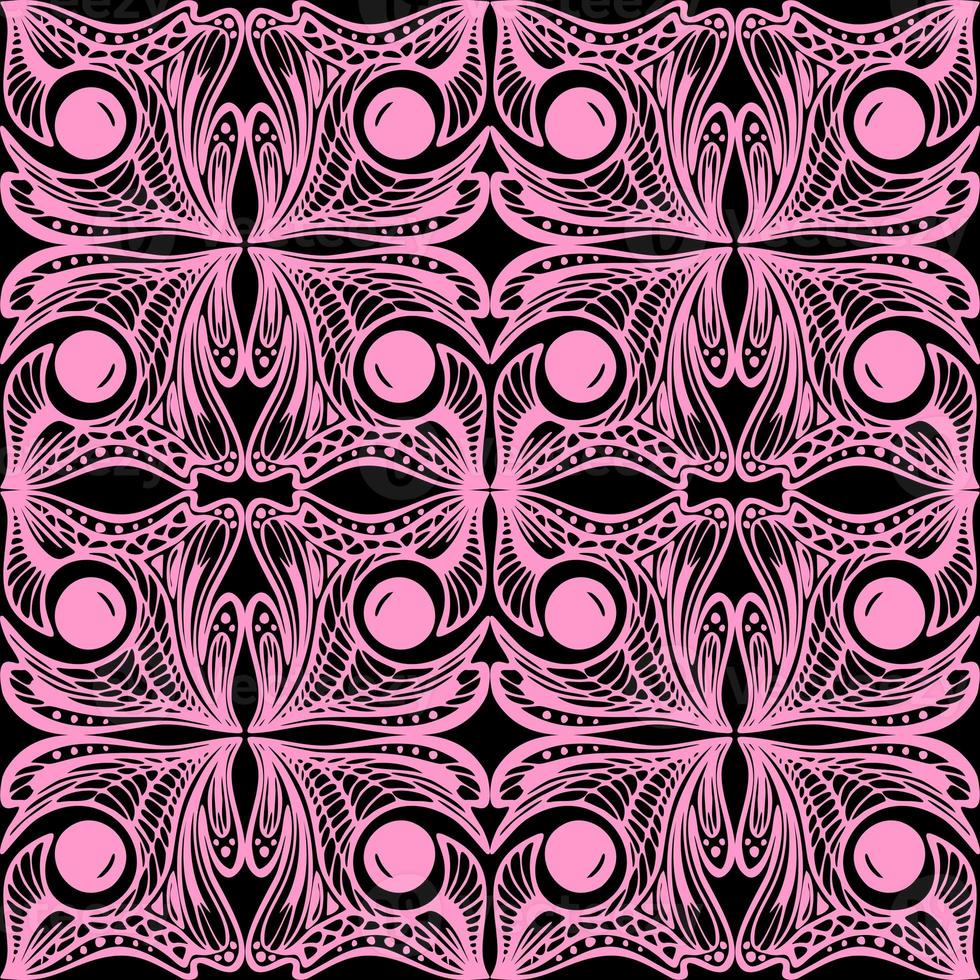 seamless graphic abstract tile pattern, pink geometric ornament on black background, texture, design photo