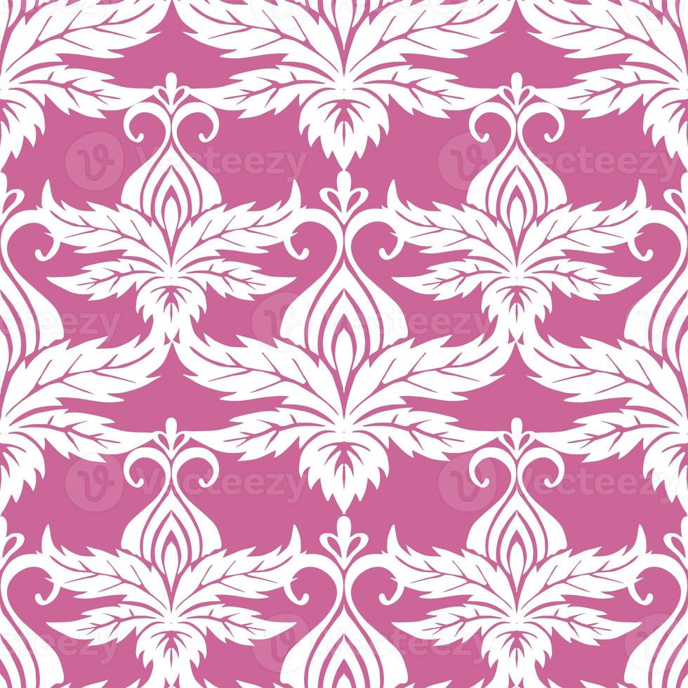 symmetrical seamless ornament tile of white graphic abstract elements on purple background, texture, design photo
