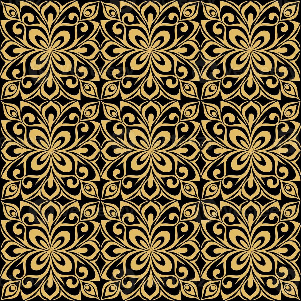 seamless graphic abstract tile pattern, golden geometric ornament on black background, texture, design photo
