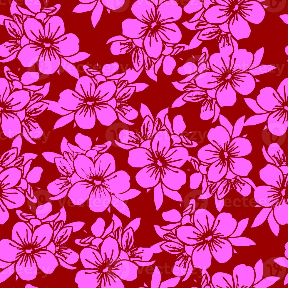 seamless pattern of pink silhouettes of flowers on a red background, texture, design photo