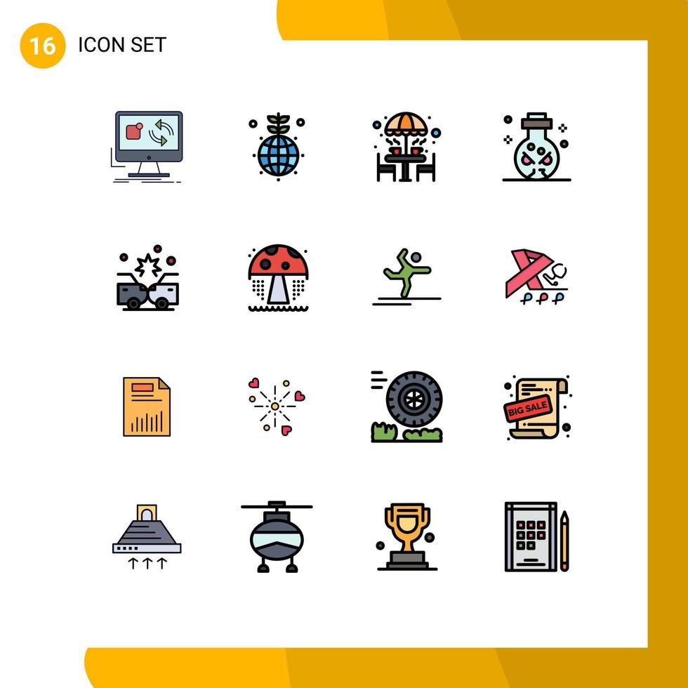16 interfaz de usuario paquete de líneas llenas de color plano de signos y símbolos modernos de elementos de diseño de vectores creativos editables de mesa de cuchillo verde mágico de cráneo