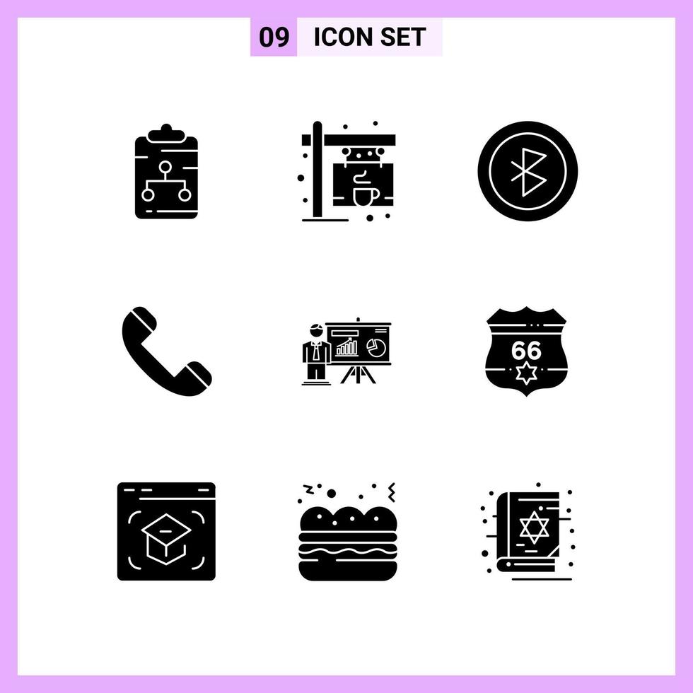 9 Icons in Solid Style Glyph Symbols on White Background Creative Vector Signs for Web mobile and Print