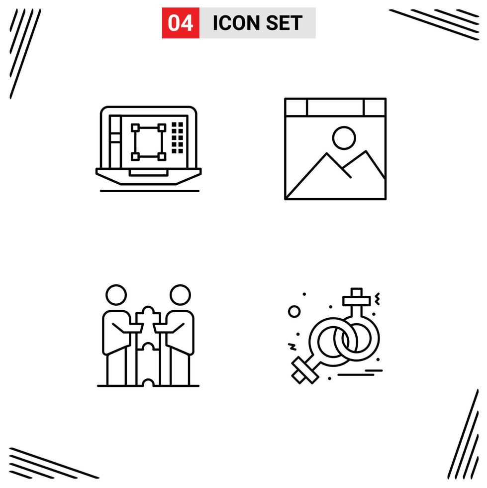 4 Universal Line Signs Symbols of laptop partners collaboration enhance computer cooperation Editable Vector Design Elements