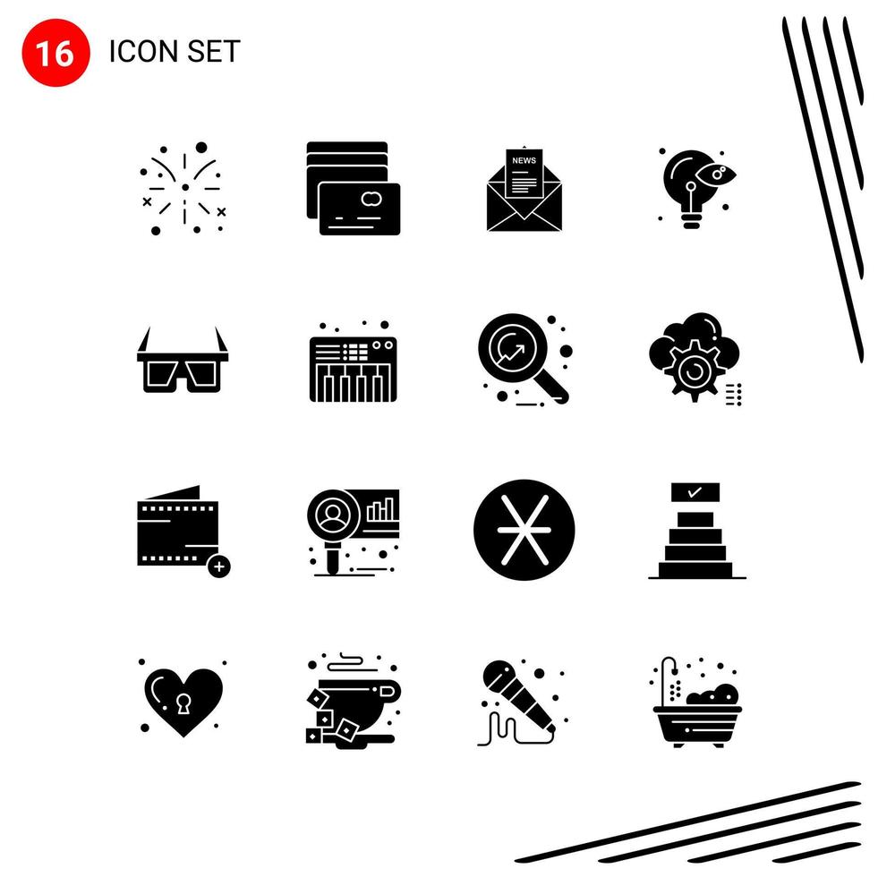 Collection of 16 Vector Icons in solid style Pixle Perfect Glyph Symbols for Web and Mobile Solid Icon Signs on White Background 16 Icons