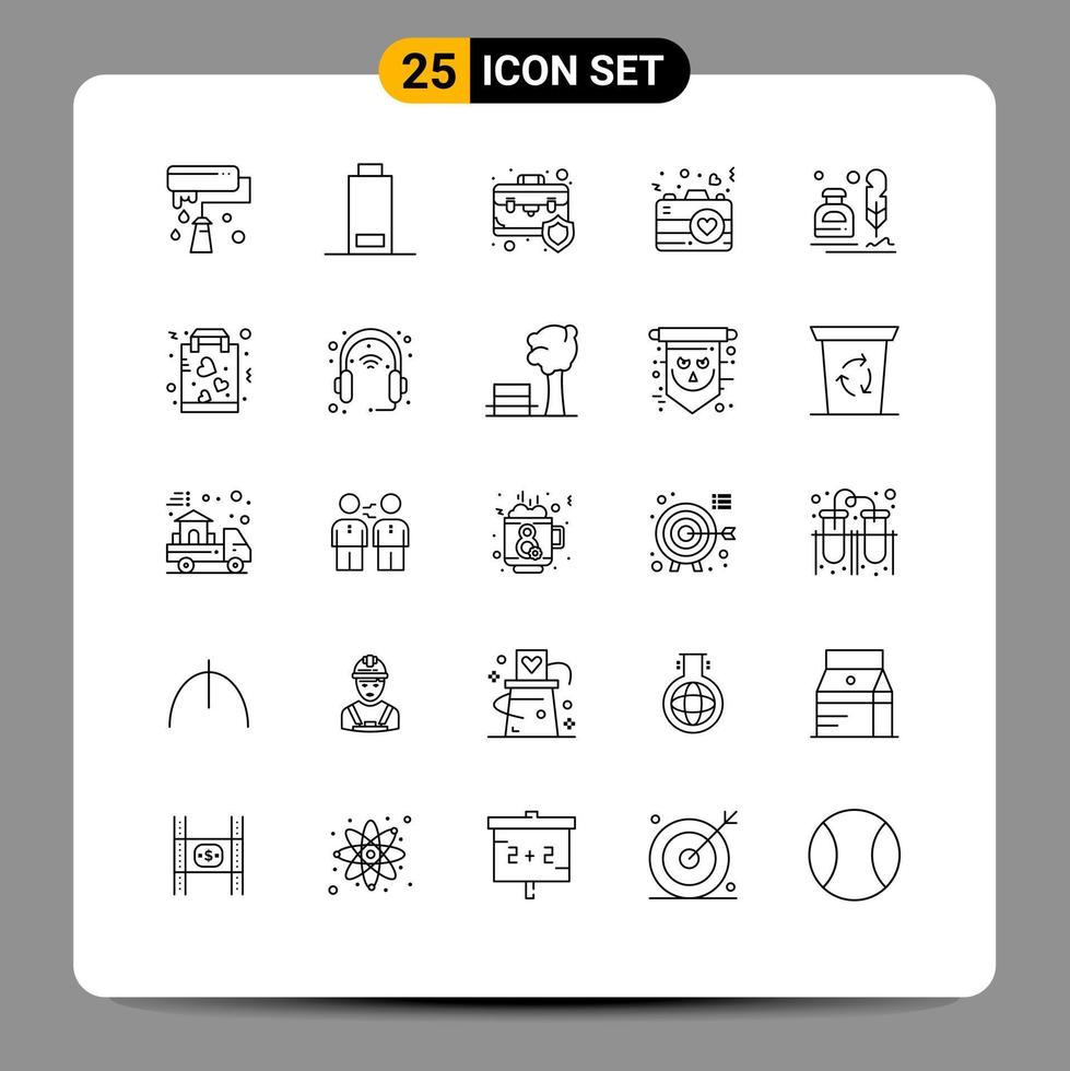 Modern Set of 25 Lines and symbols such as erite romance briefcase love camera Editable Vector Design Elements