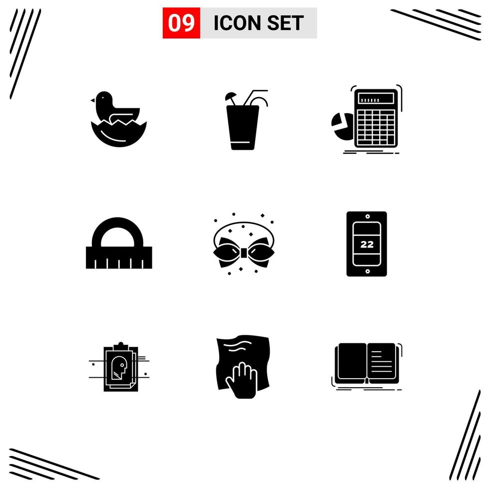 Pack of 9 creative Solid Glyphs of christmas birthday calculation ruler architecture Editable Vector Design Elements