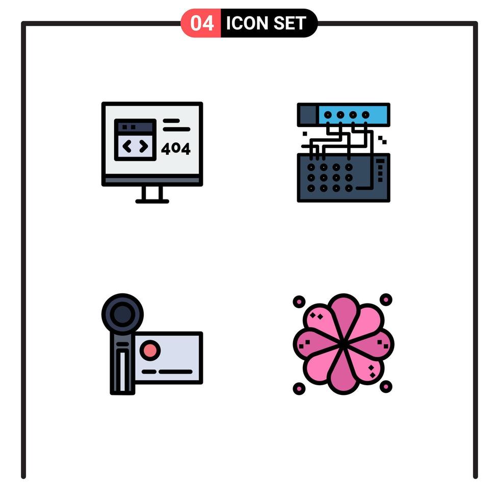 4 User Interface Filledline Flat Color Pack of modern Signs and Symbols of app sound development connection digital camera Editable Vector Design Elements