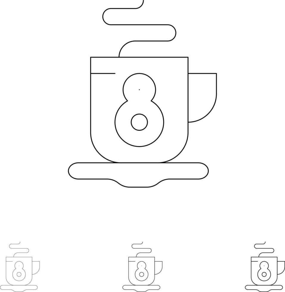 conjunto de iconos de línea negra delgada y audaz caliente de té de café vector