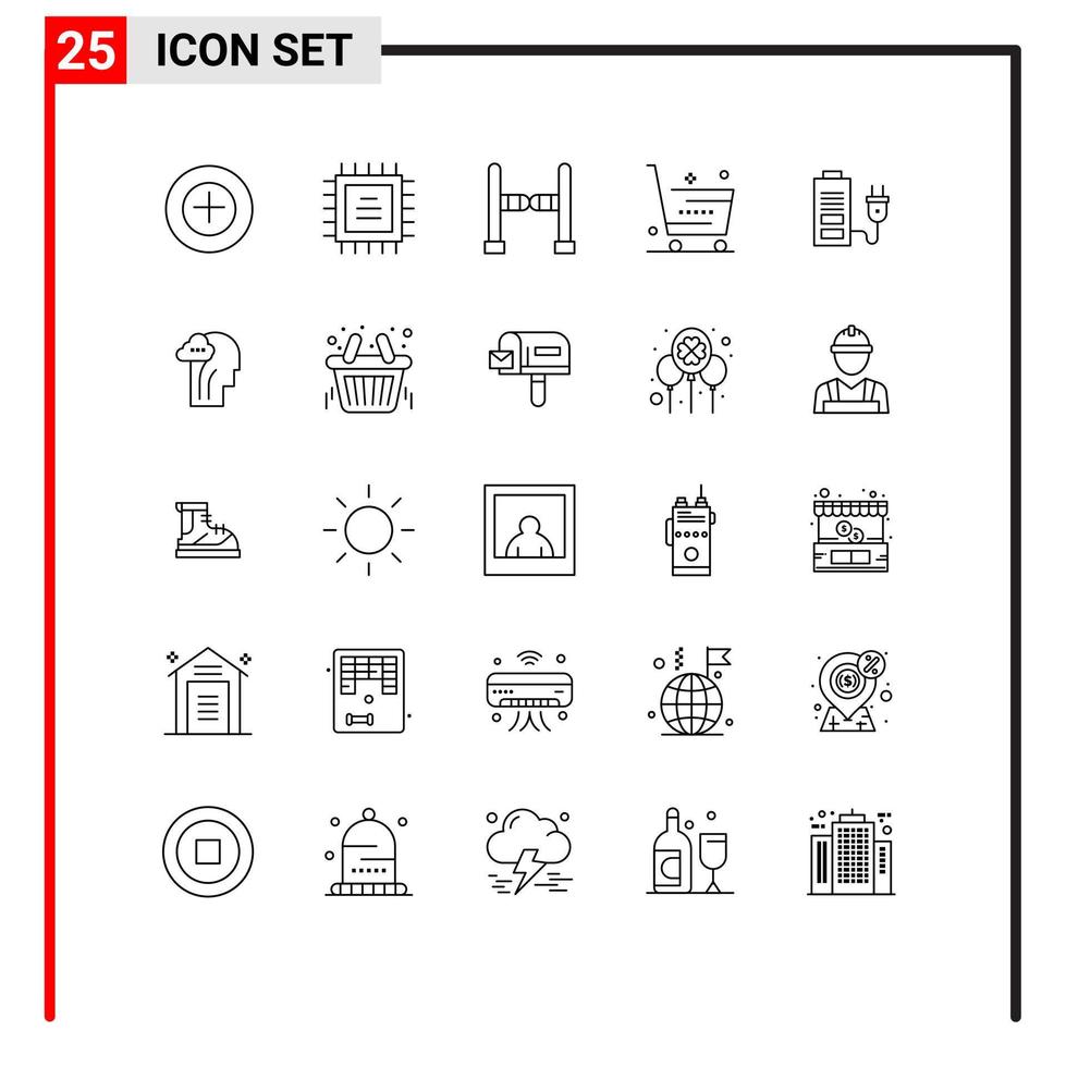 Line Pack of 25 Universal Symbols of plug battery swing acumulator shop Editable Vector Design Elements