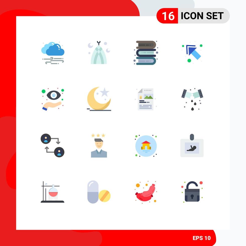 16 Universal Flat Color Signs Symbols of hand eye books left arrow Editable Pack of Creative Vector Design Elements