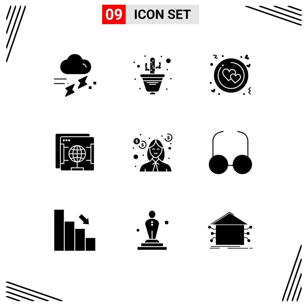 9 Thematic Vector Solid Glyphs and Editable Symbols of debt web flower pot internet valentine Editable Vector Design Elements