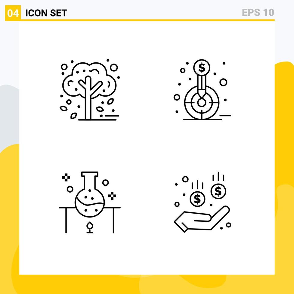 Line Pack of 4 Universal Symbols of autumn laboratory tree fund science Editable Vector Design Elements