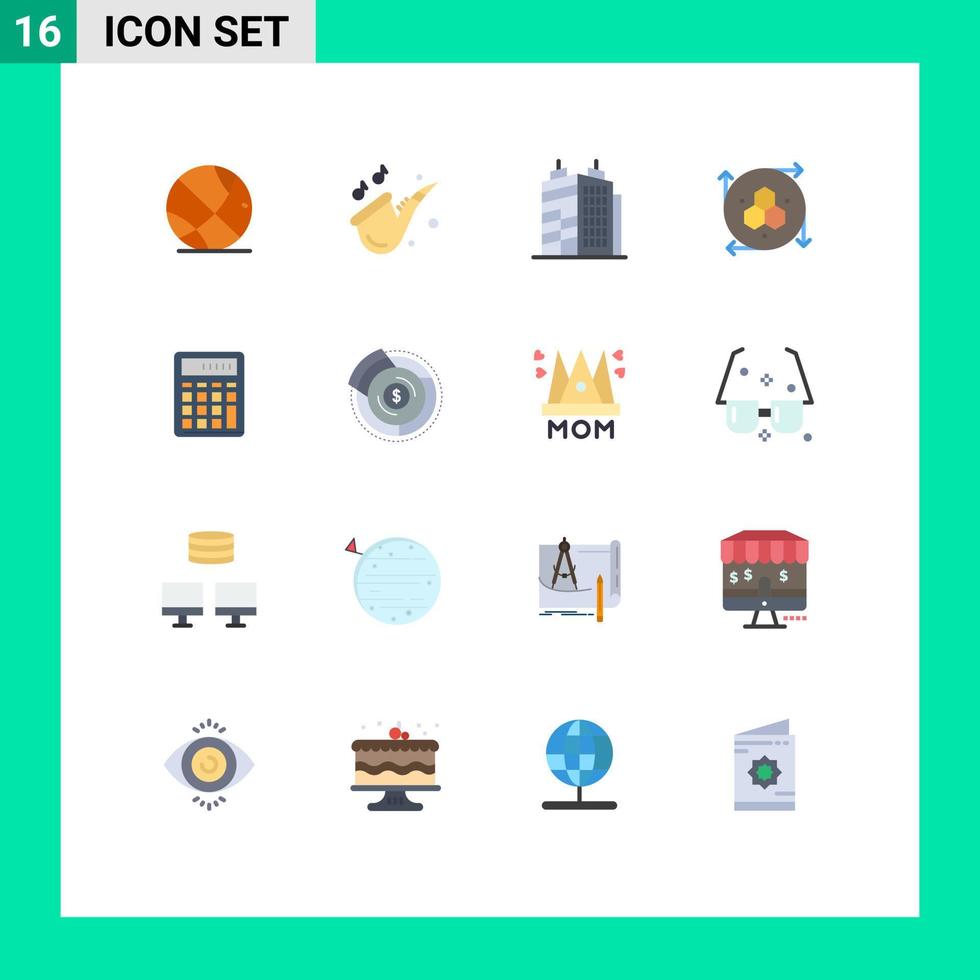 16 Universal Flat Color Signs Symbols of calculate accounting estate calculator modeling application Editable Pack of Creative Vector Design Elements