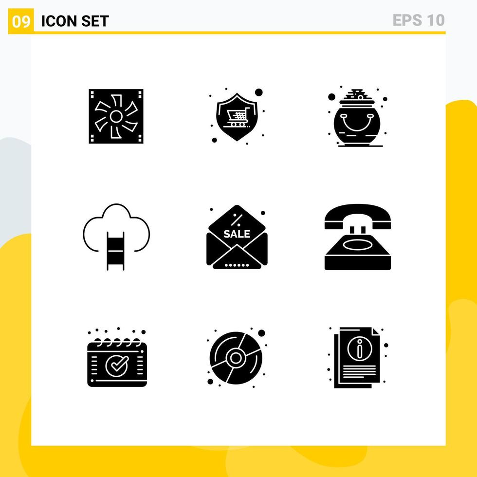 Universal Icon Symbols Group of 9 Modern Solid Glyphs of game career store pot luck Editable Vector Design Elements