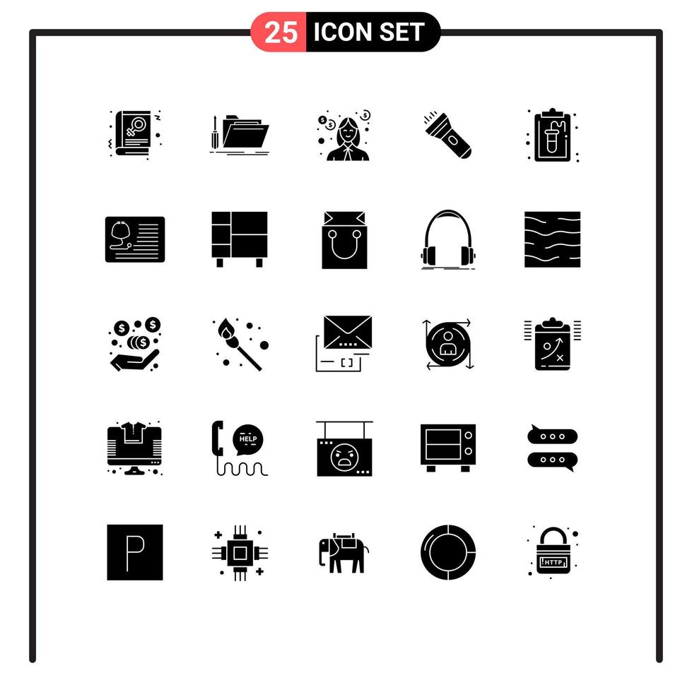 conjunto de 25 iconos de interfaz de usuario modernos signos de símbolos para el servicio de luz de flash linterna dinero elementos de diseño vectorial editables vector