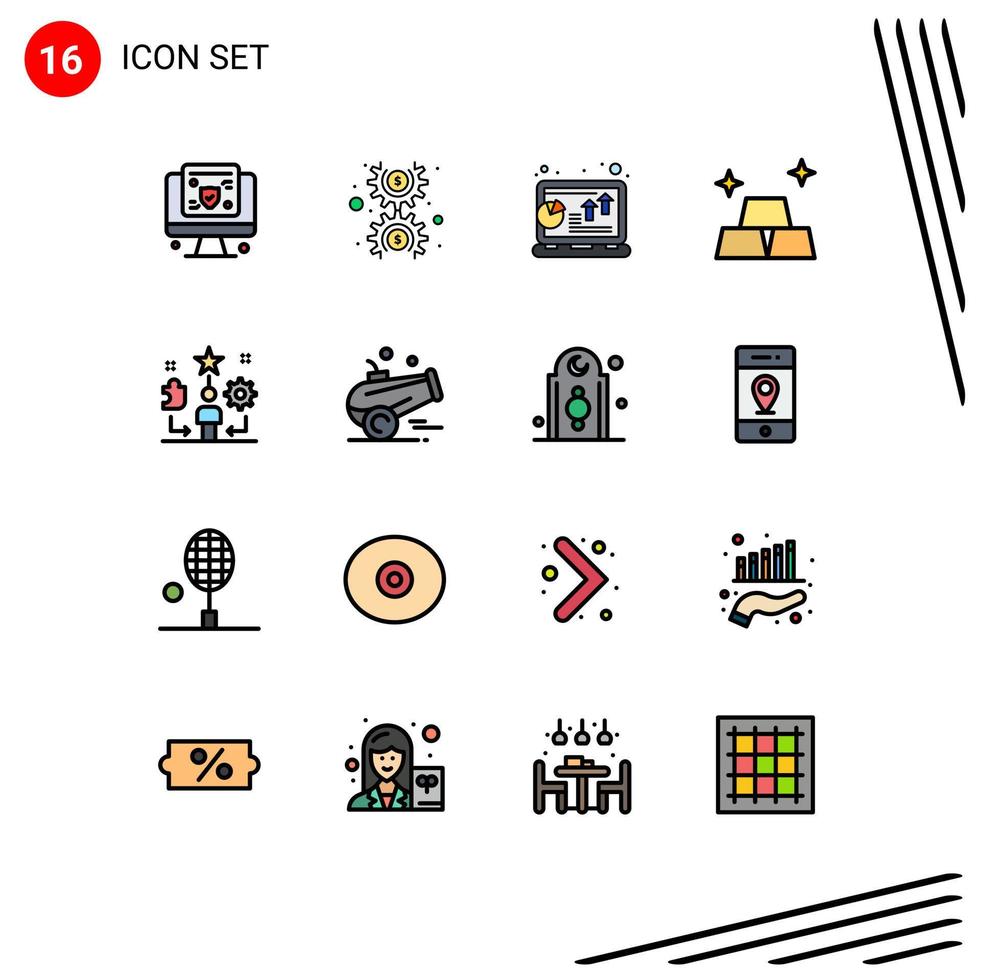 16 Universal Flat Color Filled Lines Set for Web and Mobile Applications life money analysis gold profit Editable Creative Vector Design Elements