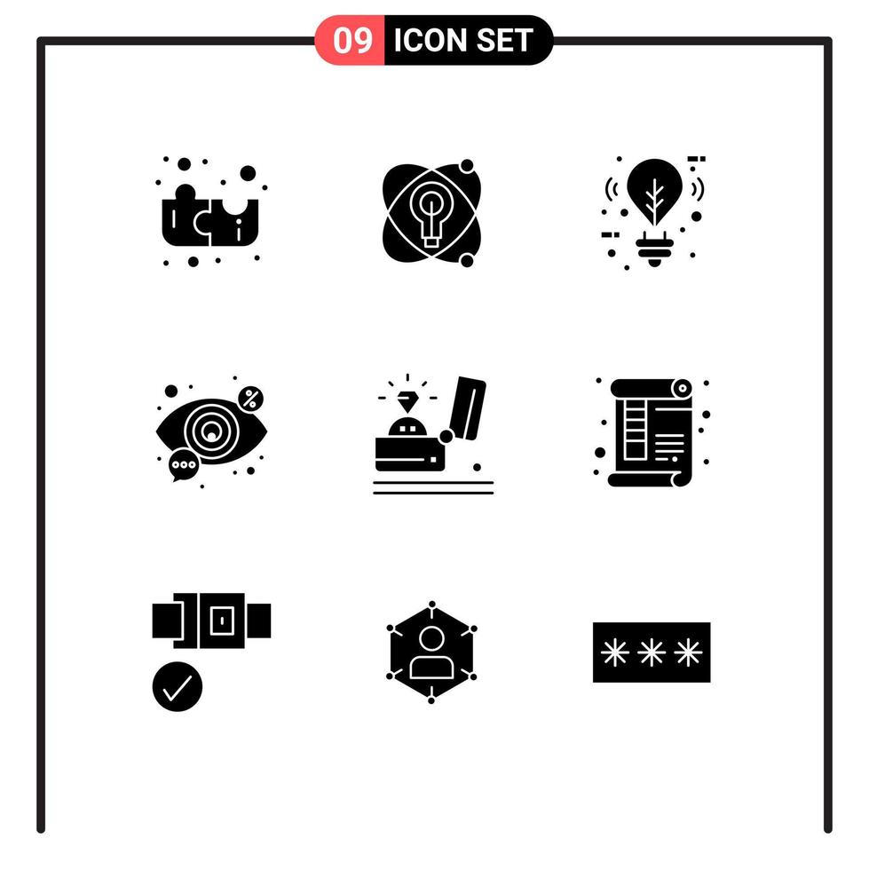 Solid Glyph Pack of 9 Universal Symbols of event vision eco view search Editable Vector Design Elements