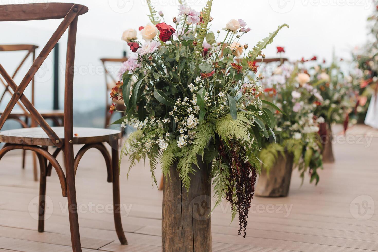 Beautiful bouquets and flower combinations for aisle decoration and special events like wedding ceremony and reception. photo