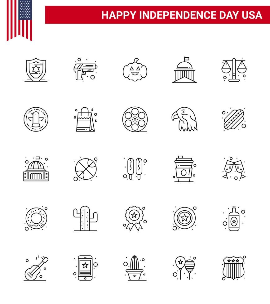 25 Creative USA Icons Modern Independence Signs and 4th July Symbols of law court american irish green Editable USA Day Vector Design Elements