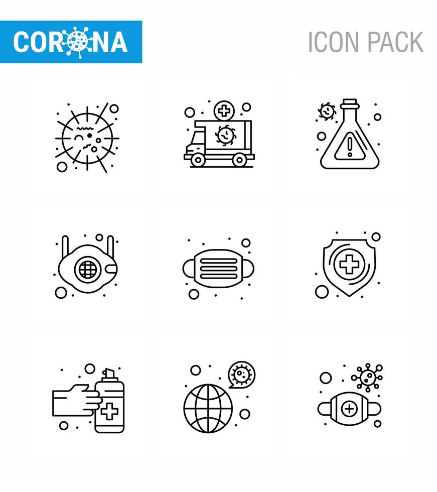 9 Line Coronavirus Covid19 Icon pack such as n medical transportation mask research viral coronavirus 2019nov disease Vector Design Elements