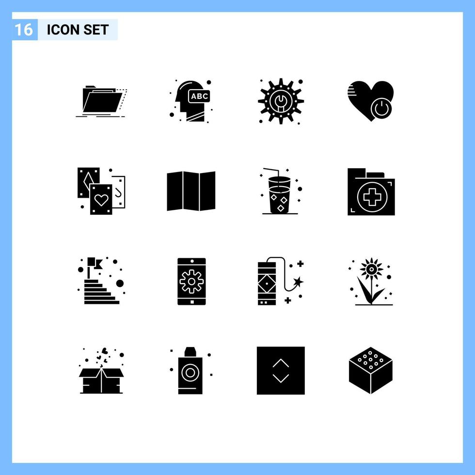 16 Universal Solid Glyph Signs Symbols of like switch knowledge off maintenance Editable Vector Design Elements