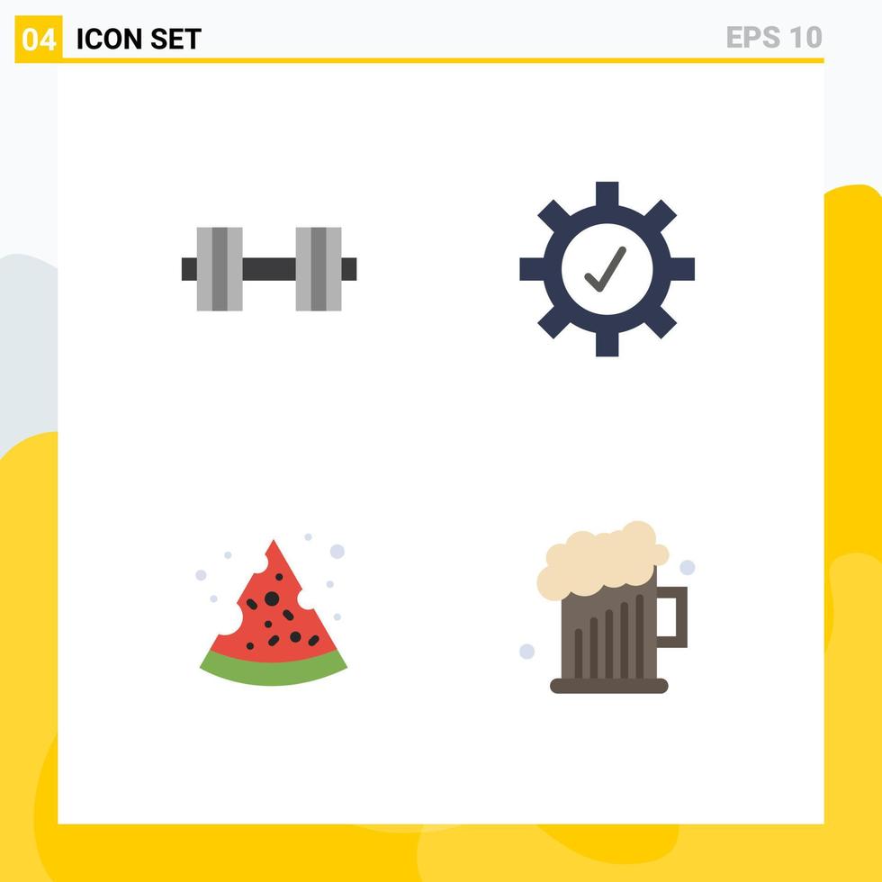 Set of 4 Vector Flat Icons on Grid for dumbbell summer weight settings dad Editable Vector Design Elements