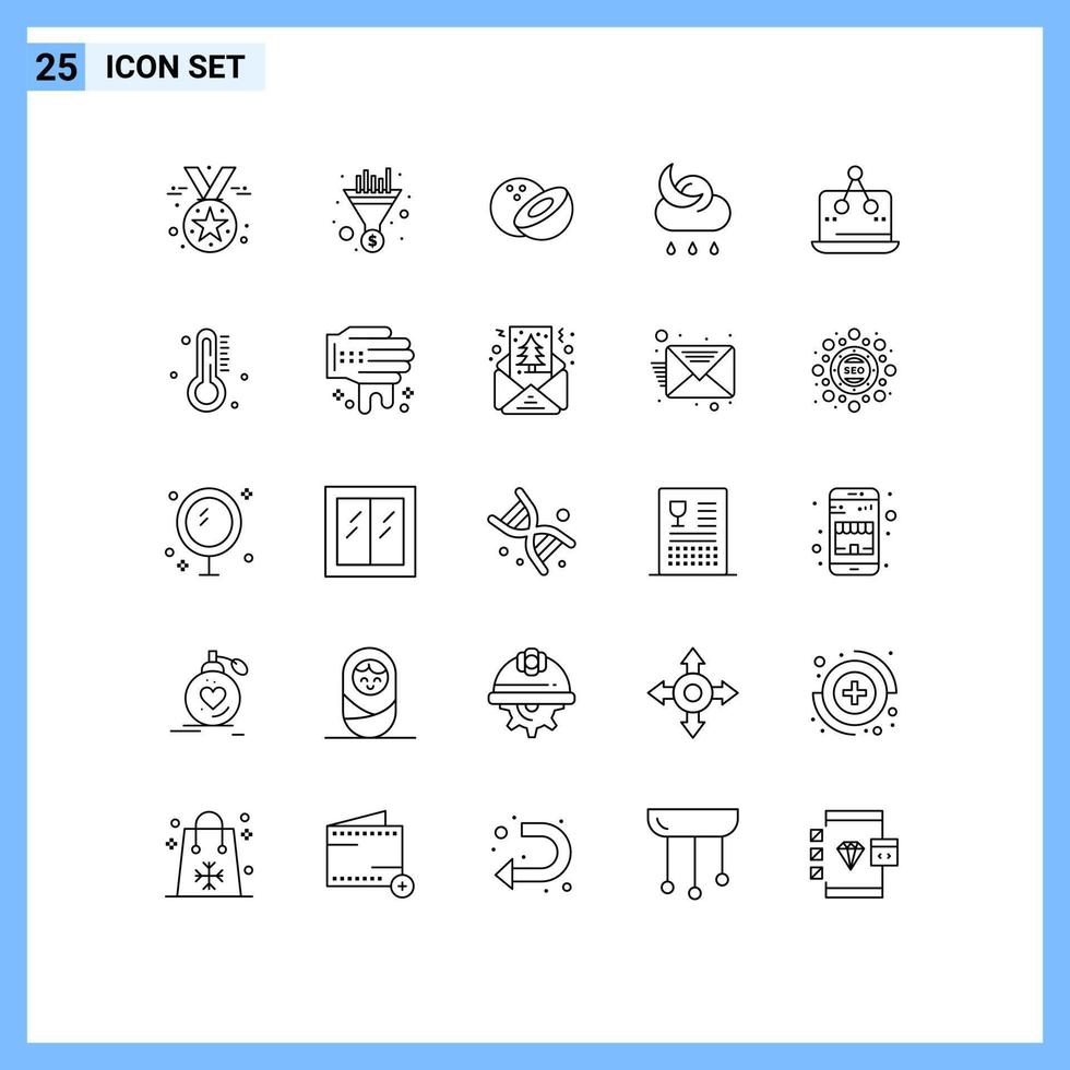 Group of 25 Lines Signs and Symbols for measurement digital coconut cross night Editable Vector Design Elements