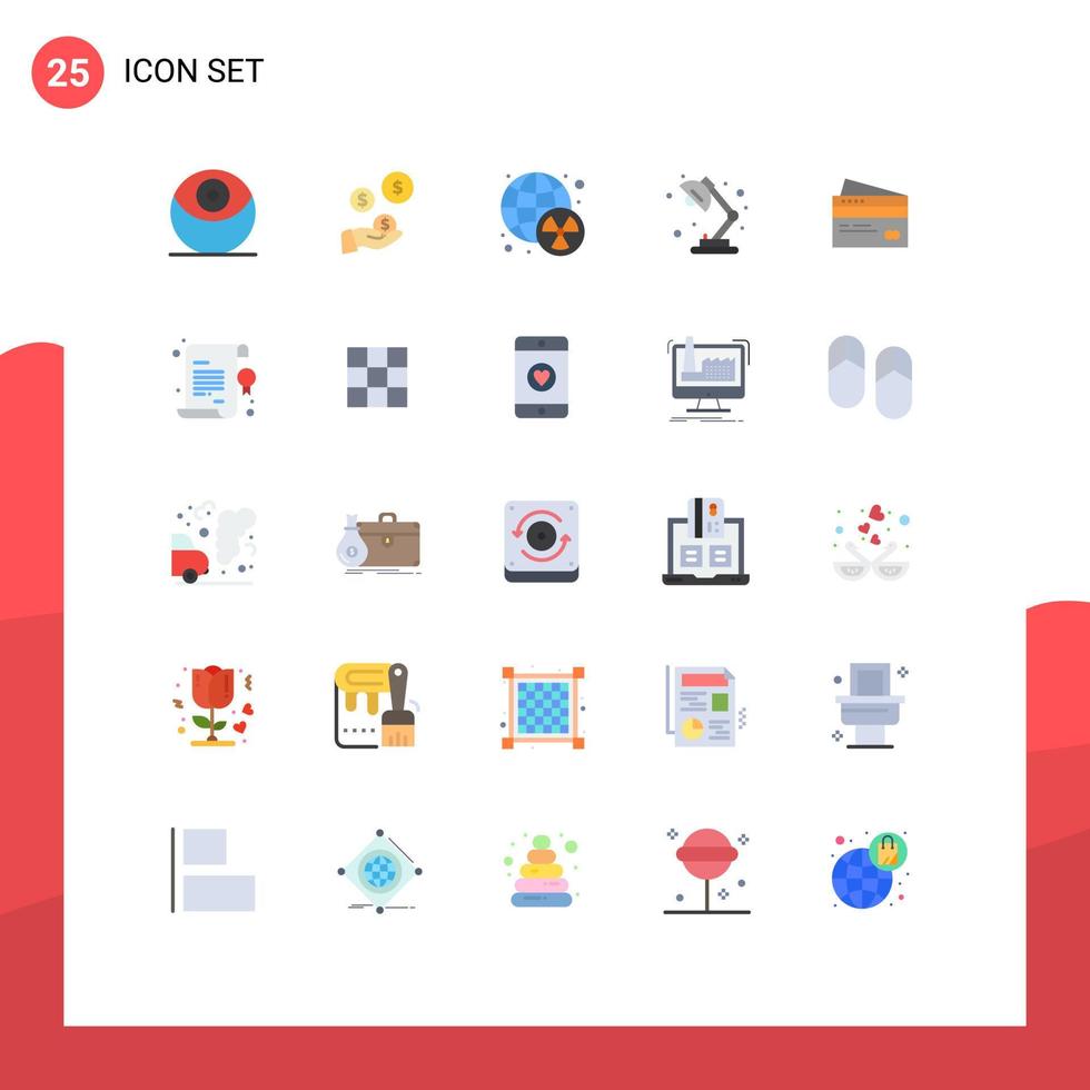 Universal Icon Symbols Group of 25 Modern Flat Colors of card creditcard radioactive school study Editable Vector Design Elements