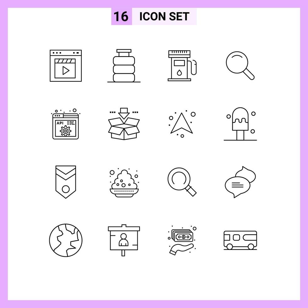 Set of 16 Modern UI Icons Symbols Signs for api search drink expanded maps Editable Vector Design Elements