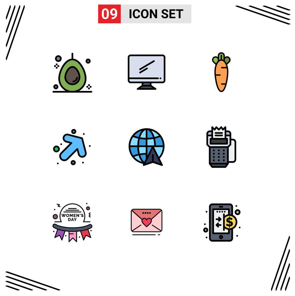 paquete de iconos de vector de stock de 9 signos y símbolos de línea para elementos de diseño de vector editables de flecha derecha de zanahoria de viaje