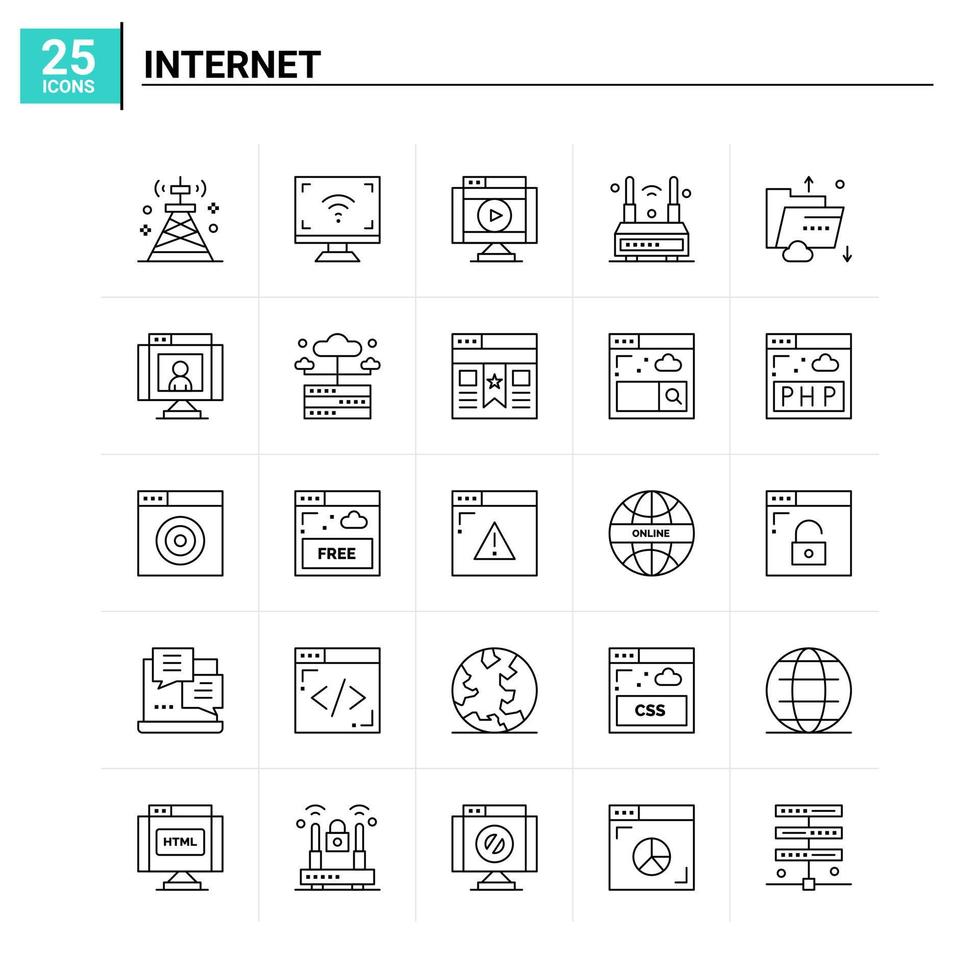 25 Internet icon set vector background
