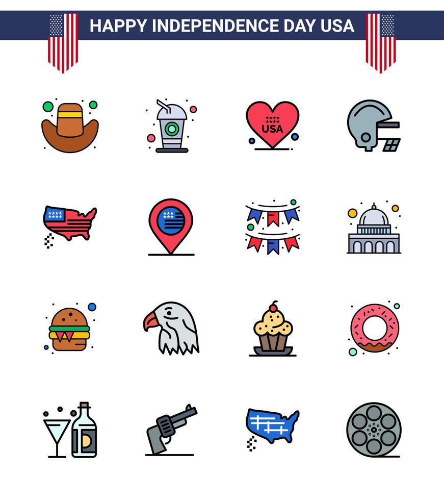 conjunto de 16 iconos del día de estados unidos símbolos americanos signos del día de la independencia para el mapa de estados unidos amor fútbol americano elementos de diseño vectorial editables del día de estados unidos vector